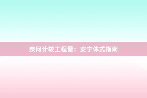 奈何计较工程量：安宁体式指南